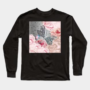 Beautiful Pink Roses, Inspirational Shabby and Chic Butterflies & Dragonfly Long Sleeve T-Shirt